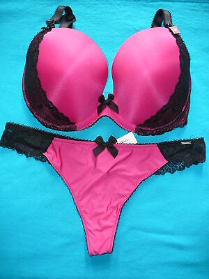 Boux Avenue Padded Plunge Bra 34FF & Thong Size 16 Bnwts £38