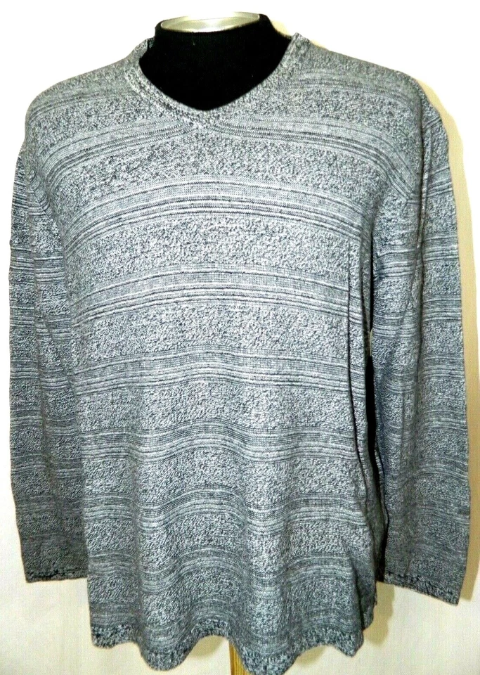 Calvin Klein Black Silver Static Striped V Neck Pullover Shirt Tag L Sleeve 33 - Image 2 of 4