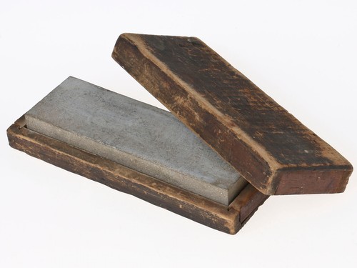 Antique Sharpening Stone w Fitted Wood Coffin Box 19th Century 1860s