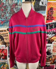 Vintage Womens 90s Pink Striped Tennis Track  Court Zip Up Track Jacket Medium