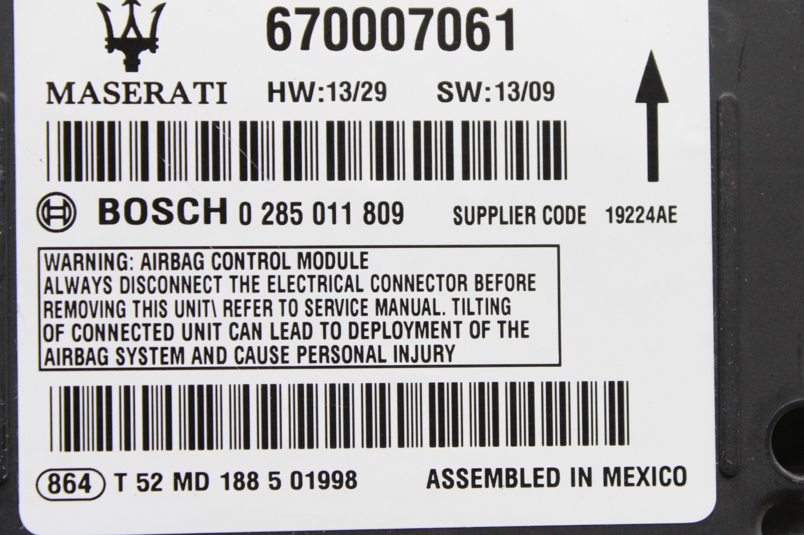 2014 - 2016 MASERATI GHIBLI RESTRAINT DIAGNOSTIC COMPUTER MODULE SRS UNIT OEM