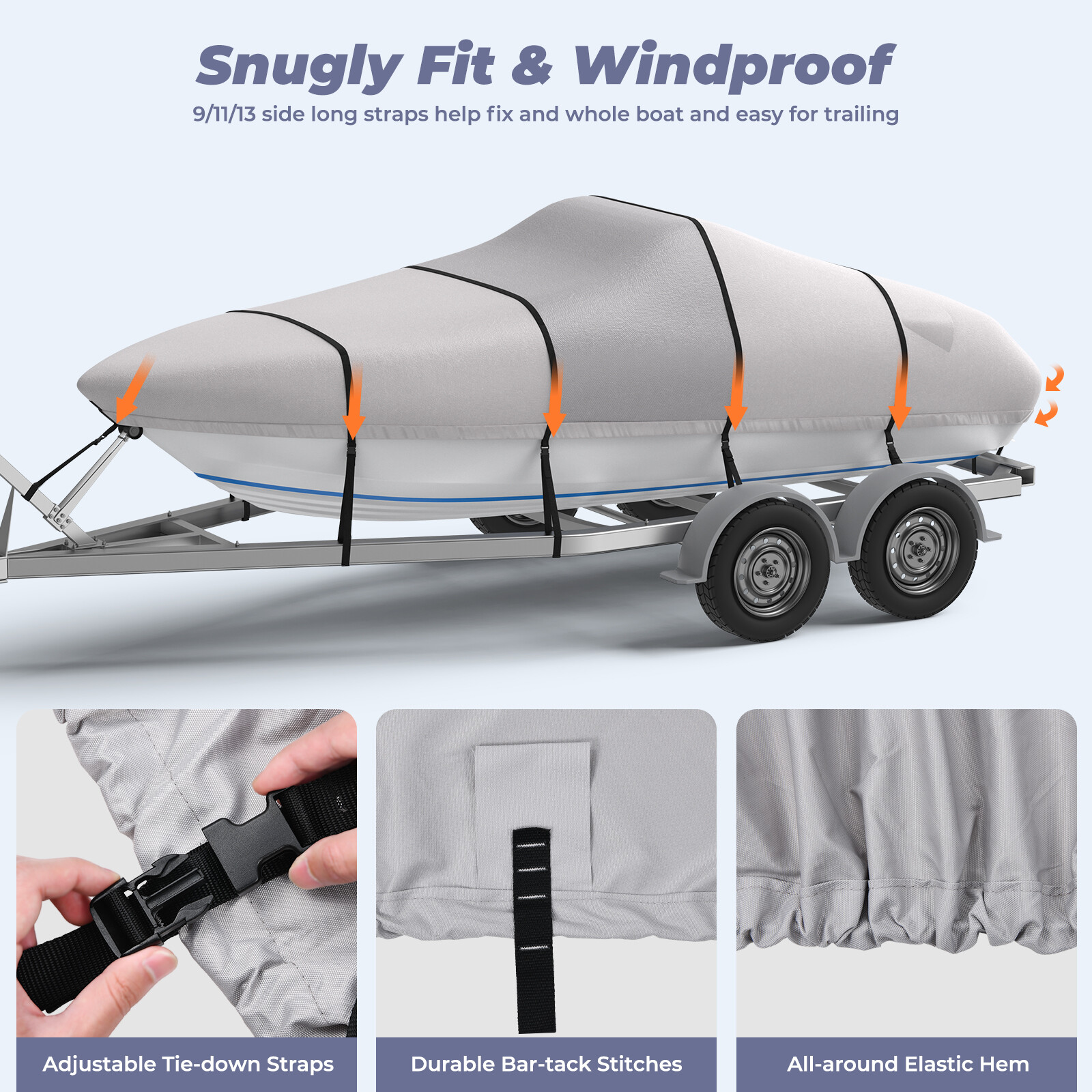 1200D Boat Cover HeavyDuty Marine Grade 17ft19ft Trailerable Jumbo