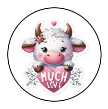30 BABY HIGHLAND COW VALENTINE'S ENVELOPE SEALS STICKERS LABELS TAGS 1.5" ROUND