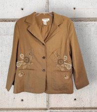 Coldwater Creek Women's Jacket Linen Blend Beaded Embroidered Lined Size Large