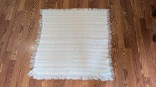 Vintage Baby Kisses Blanket Knit Acrylic Fringe Edges Pastel Stripe White 30x32