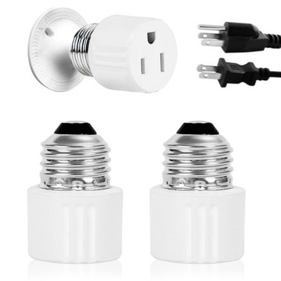 3-Prong Light Socket to Plug Adapter,E26/E27 Light Socket Outlet,2/3 Prong Ou...