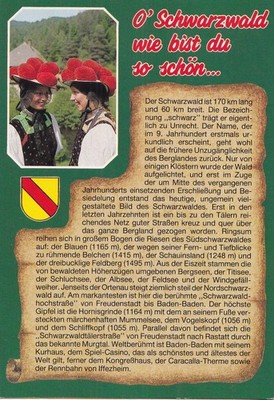 Postcard - (D) - O'Black Forest how are you beautiful... - Info Card around 1980 - Excellent Condition