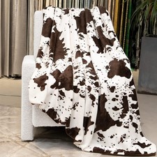 Cow Print Blanket Brown White - Throw Size 50" x 60" 130 x 150 cm White Cow