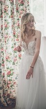 Strapless Lace  Tulle Wedding Dress White with Train