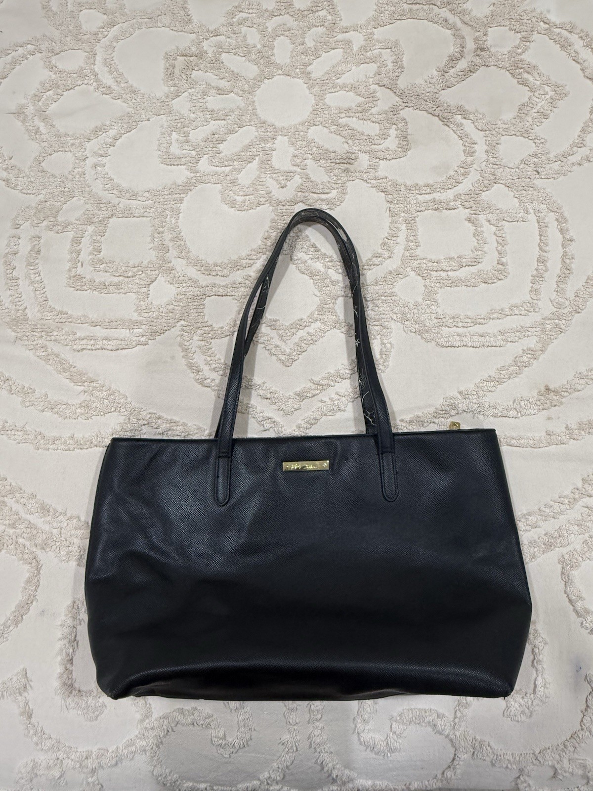 Betsey Johnson Solid Black Signature Tote, Bag Rose Print Lining
