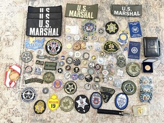 Huge Lot Of US Marshal Challenge Coins With Lots Of Patches & Other Memorabilia