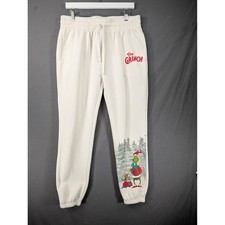 Dr Seuss The Grinch Christmas Jogger Sweatpants Cream Mens Medium Holiday
