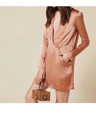 Reformation Blush Bronze Silky Mini Dress Size 6 Holiday Event Wedding Cocktail