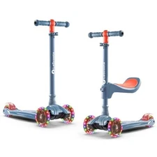2-in-1 Kids Kick Scooter, Adjustable Height Handlebars and Removable Seat