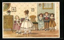 Künstler-AK Pauli Ebner: Kinder mit Blumen und Kuchen, Neujahrsgruß 1918 