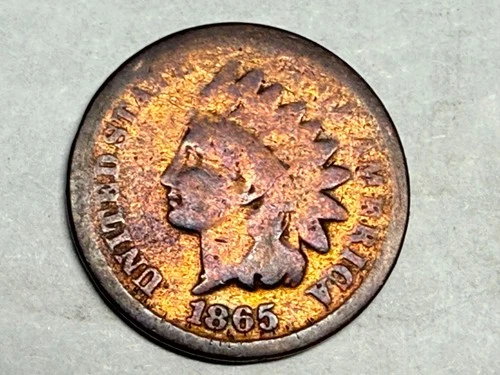 1865 bronze INDIAN HEAD Cent. Civil war era coin. AG-G/Good, old cleaning. #m7