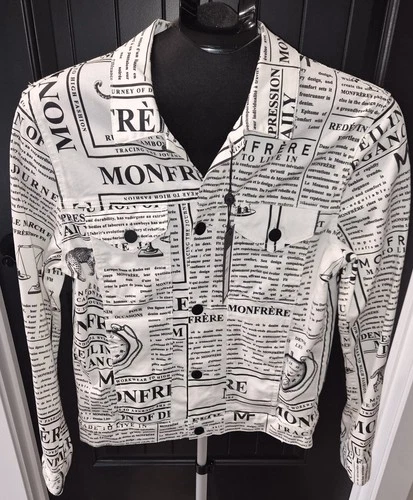 Men's Monfrère Dean Daily Newspaper Print Trucker Jacket Size Small video thumbnail