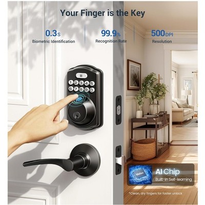 High-Grade Digital Front Door Handle Set - Matte Black