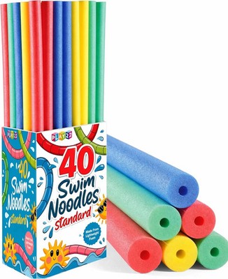 Play22 40 Pack Pool Noodles Foam - 4 Colors Extra Dense Foam Bulk Swim Noodles f