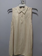 Anne Klein Gold Striped Sleeveless Dress Metallic Womens 8 Knee Length Pockets