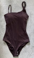 M&S Swimsuit Size 10 Long Brown With Sparkle Asymmetric Non Wired Padded BNWT