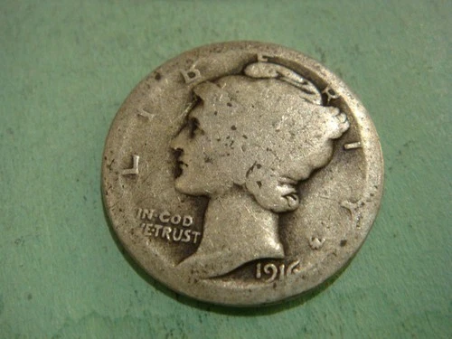 1916 P Mercury Dime worn album filler, actual coin in photo