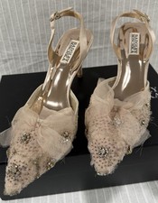 Badgley Mischka Angeline Blush Tone Satin And Sequin SlingbackHeels Size 8.5 NWB