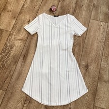 Boohoo Stripe Tie Waist Curve Hem Shift Dress Size 8 Striped BNWT