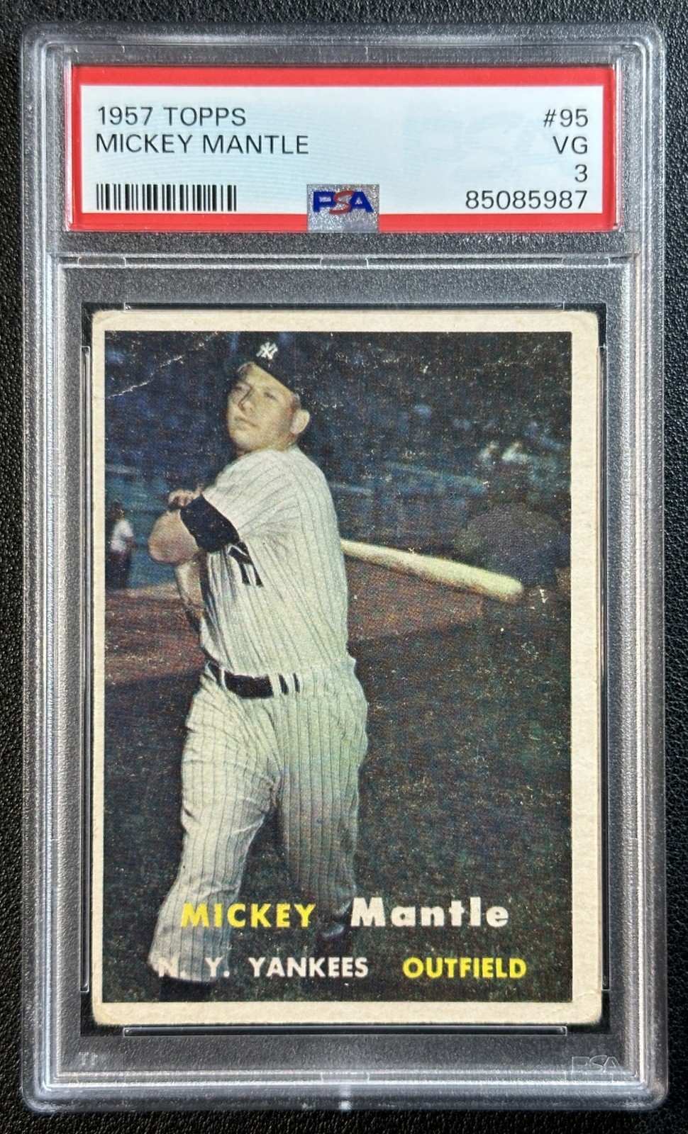 MICKEY MANTLE PSA 3 1957 TOPPS BASEBALL #95 YANKEES 5987 view 1