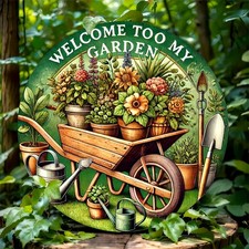 Tin Metal Signs 8X8 In Round 2D Flat Printed Metal Iron Garden Welcome Plaque