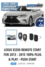 LEXUS ES350 REMOTE START FOR 2013 - 2015 100% PLUG & PLAY - PUSH START 