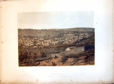 Alter Druck Hebron graviert E Radclyffe Gebäude Hang Höhle Wände Bäume