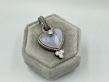 Judith Ripka Sterling Silver Blue Lace Agate CZ Diamonique Heart Pendant