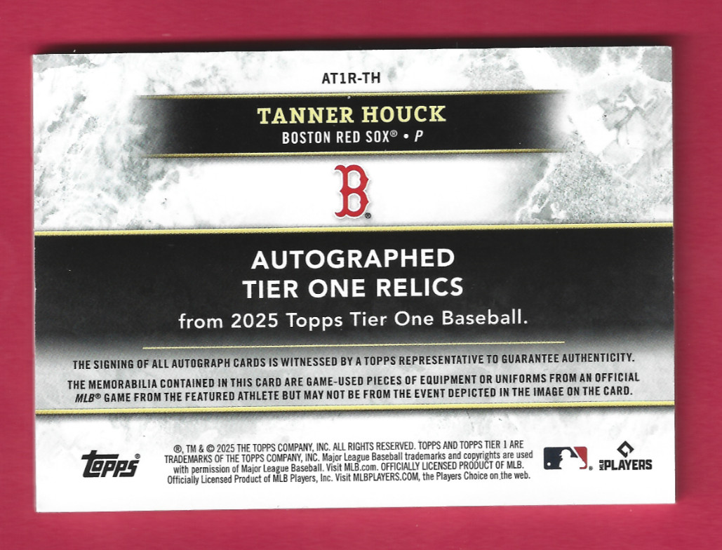 2025 Topps Tier One Relics Tanner Houck #AT1R-TH Red Dual Patch Auto #08/10 view 2