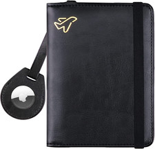 Airtag Passport Holder, PU Leather Airtag Wallet RFID Blocking Passport Cover Tr