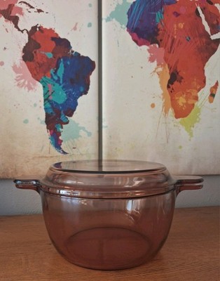 Vision Corning Kochtopf aus dickem Bernsteinglas - Vintage - 24 cm Durchmesser