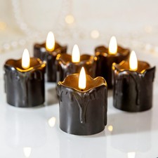 6 PCS Black 2x2 Inch Dripping Wax Flameless Votive LED Candles Timer Battery