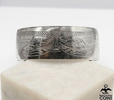 Northwestern Etched Sterling Silver Salmon Fish Cuff Bracelet
