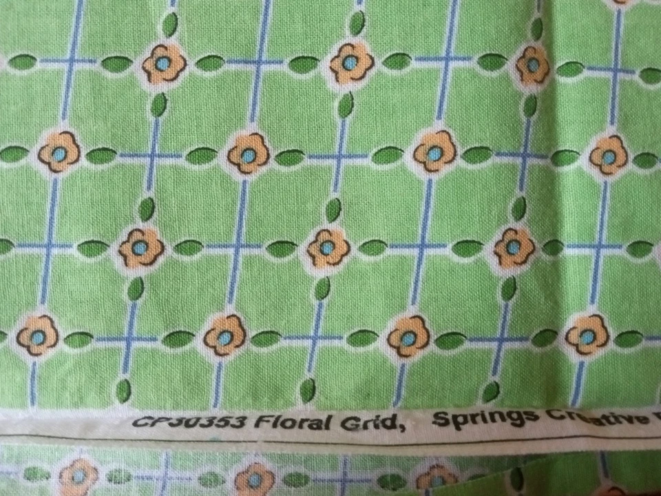 Tecido de colcha de algodão criativo 2009 molas de grade floral verde largura 1 jarda 42" - Imagem 3 de 4