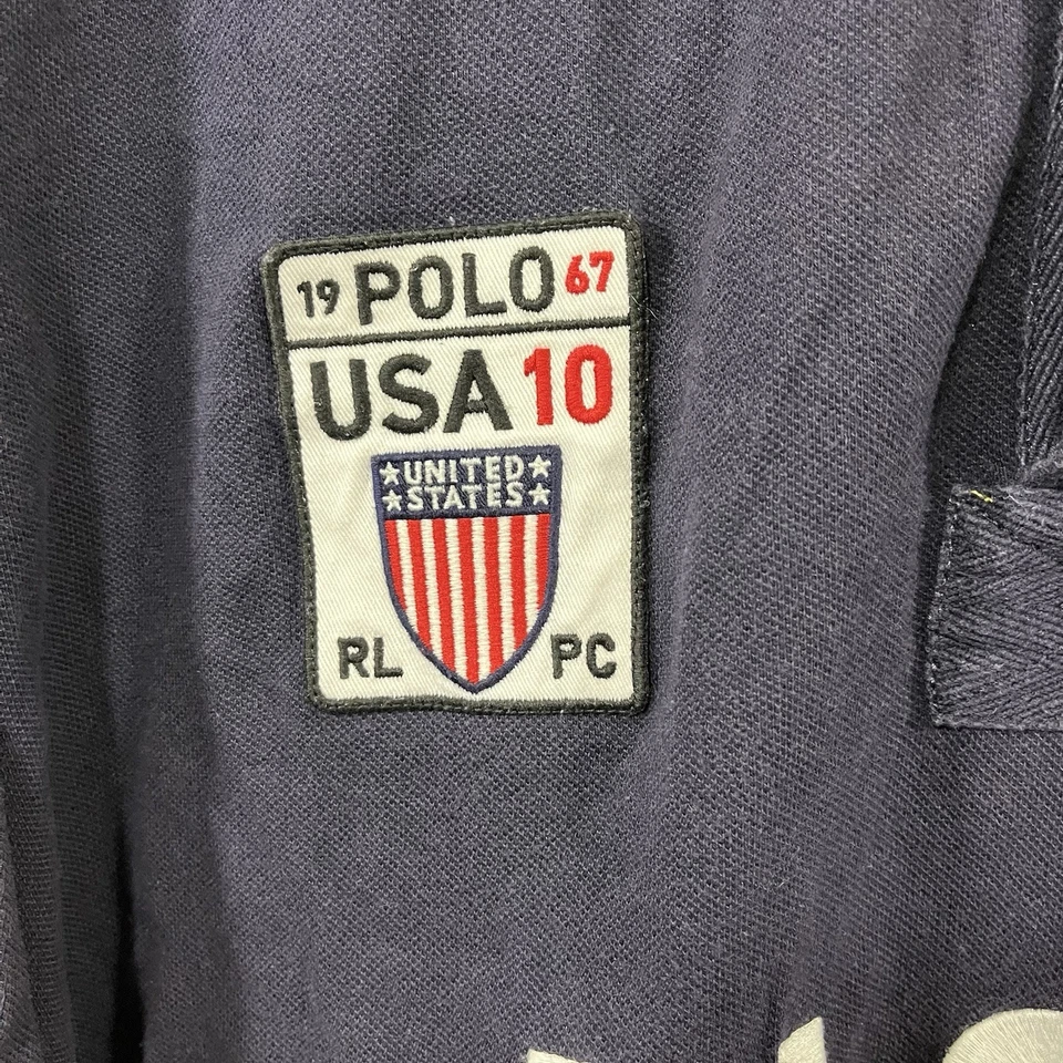 POLO Ralph Lauren Rugby Shirt Men’s 2XLT 2010 USA #10 Big Pony Flag Navy Cotton - Image 4 of 4