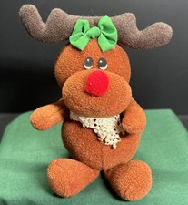 Vintage Red Nose Reindeer Plush Christmas Holiday Girl Russ Ornament Lace Collar