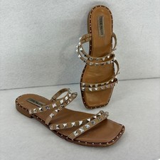 Steve Madden Studded Strappy Sandals Women's Size 9 Tan Nude Slide Rocker Boho