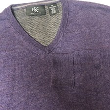 Calvin Klein Extra Fine 100 Merino Wool Sweater Men  s M Purple V-Neck Preppy