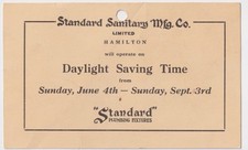 ONTARIO HAMILTON PLUMBING CO DAYLIGHT SAVINGS TIME 1922 LIST OF THREE ROGERS