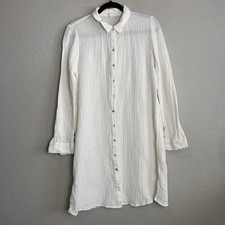 Eileen Fisher Women 100% Organic Cotton Gauze Shirt Dress XS White Lagenlook