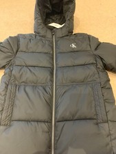 Calvin Klein Essential Puffer Jacket With Detachable Hood In Black Size 16