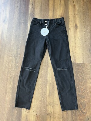 Princess Polly Straight Leg Jeans Womens 2 Distressed Mid Rise Black