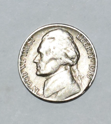 1955 D Jefferson Nickel 5c ERROR - SPLIT Retaining Collar, Rim