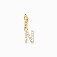 Thomas Sabo Charm AnhäNger Buchstabe N Silber Vergoldet WeißE Steine 1977-414-14