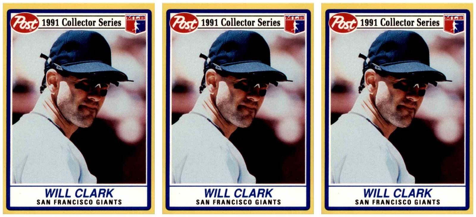 (3) 1991 Post Cereal Baseball #3 Will Clark Giants Baseball Card Lot